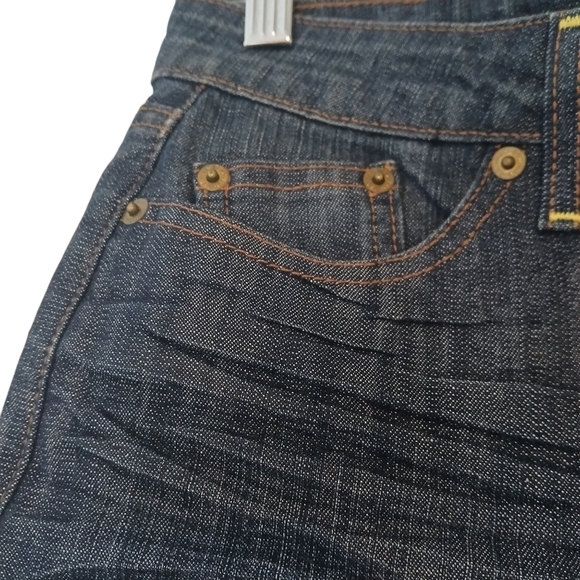 The Limited Skirt Denim Dark Wash Factory Whiskering Raw Hem Side Pockets - Picture 6 of 10